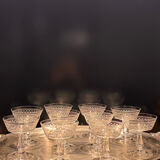 Baccarat, set of 10 engraved crystal champagne glasses from 1900.
