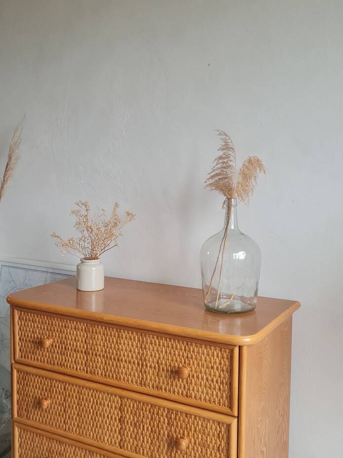 Vintage rattan chest of drawers