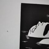 Woodcut engraving original print stamped numbered motif woman in Venice and birds