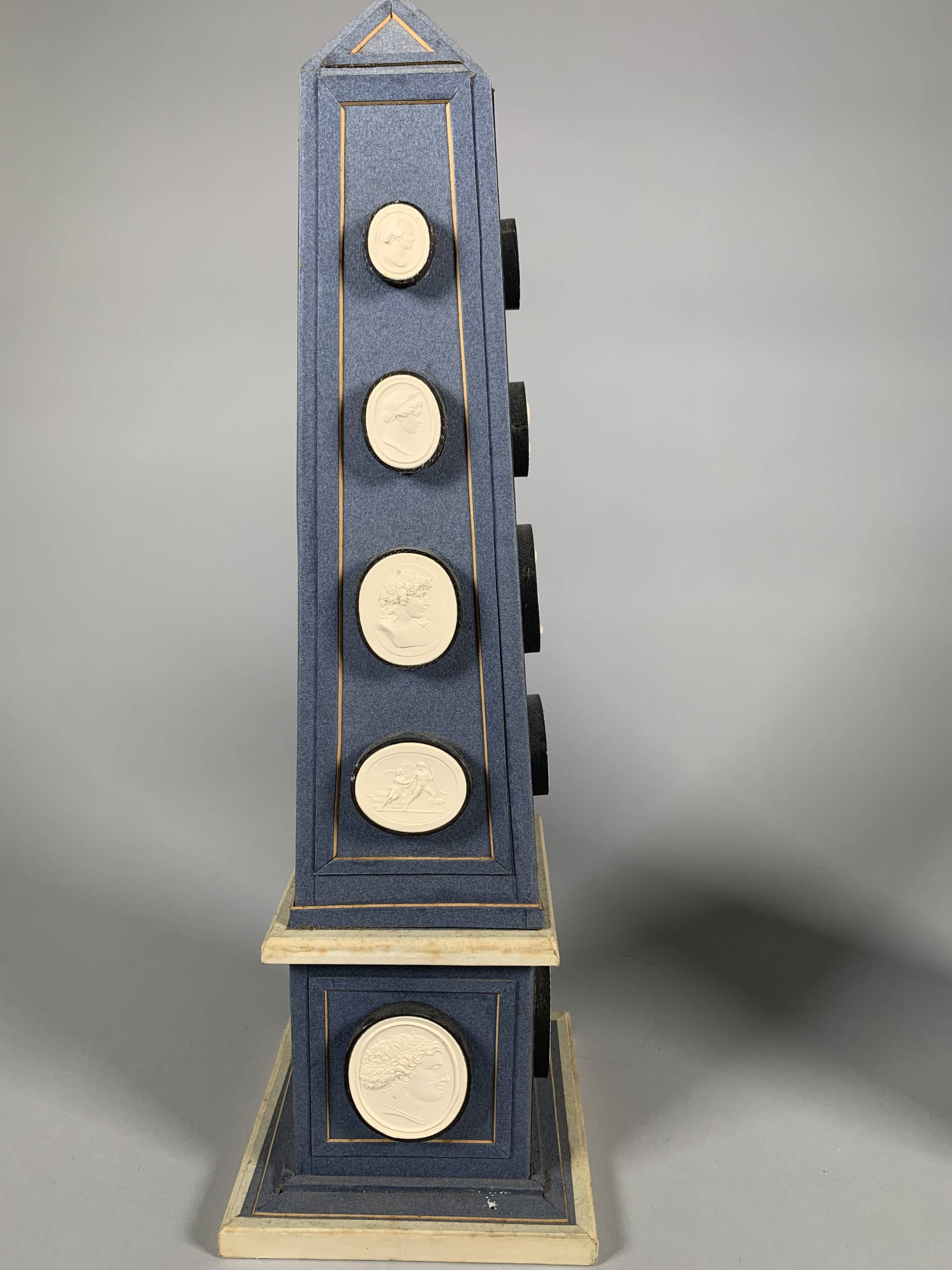 Pair of Ornate Obelisks with Cameos in Plaster in the Antique Style, Late 18th Century