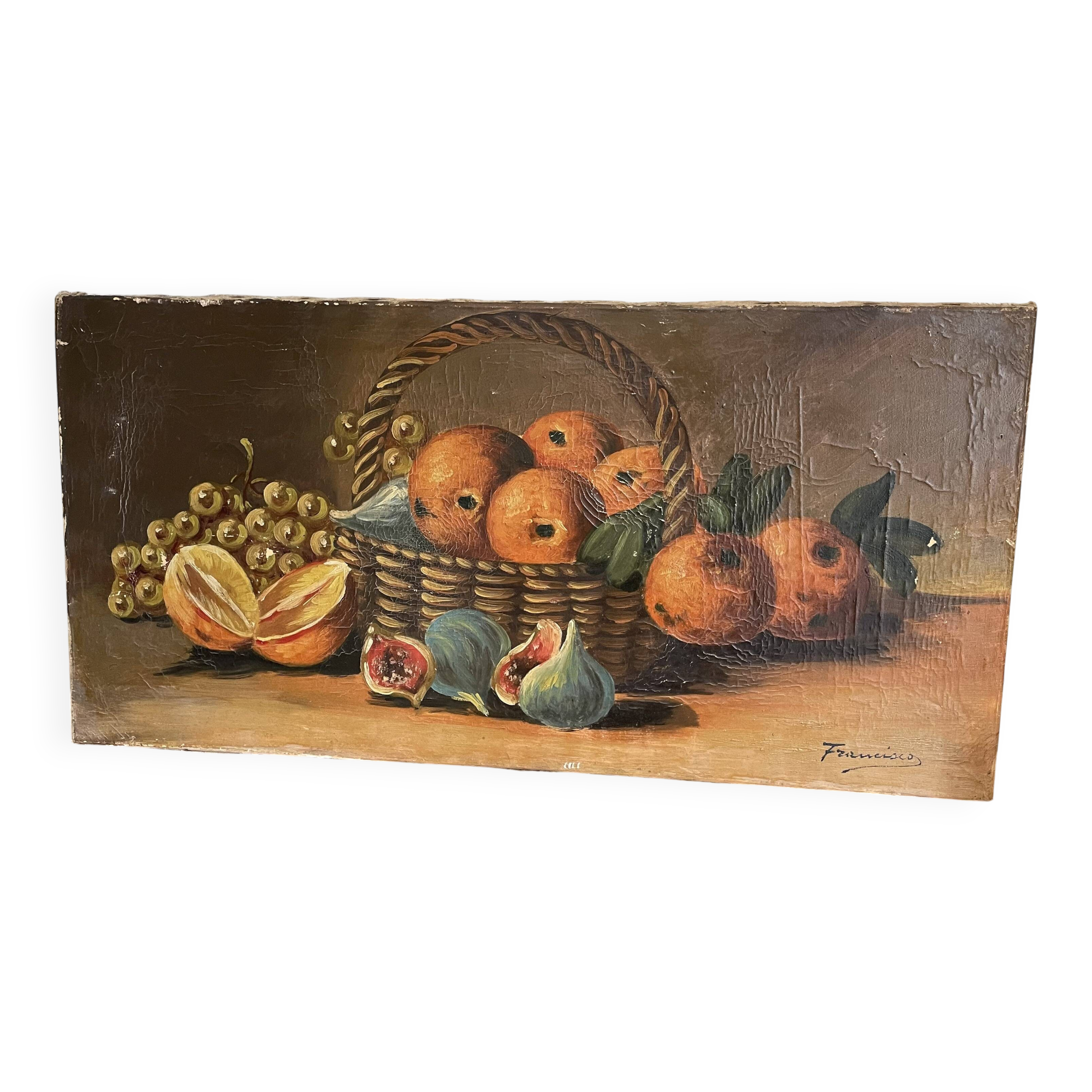 Oil painting on canvas, still life with fruit