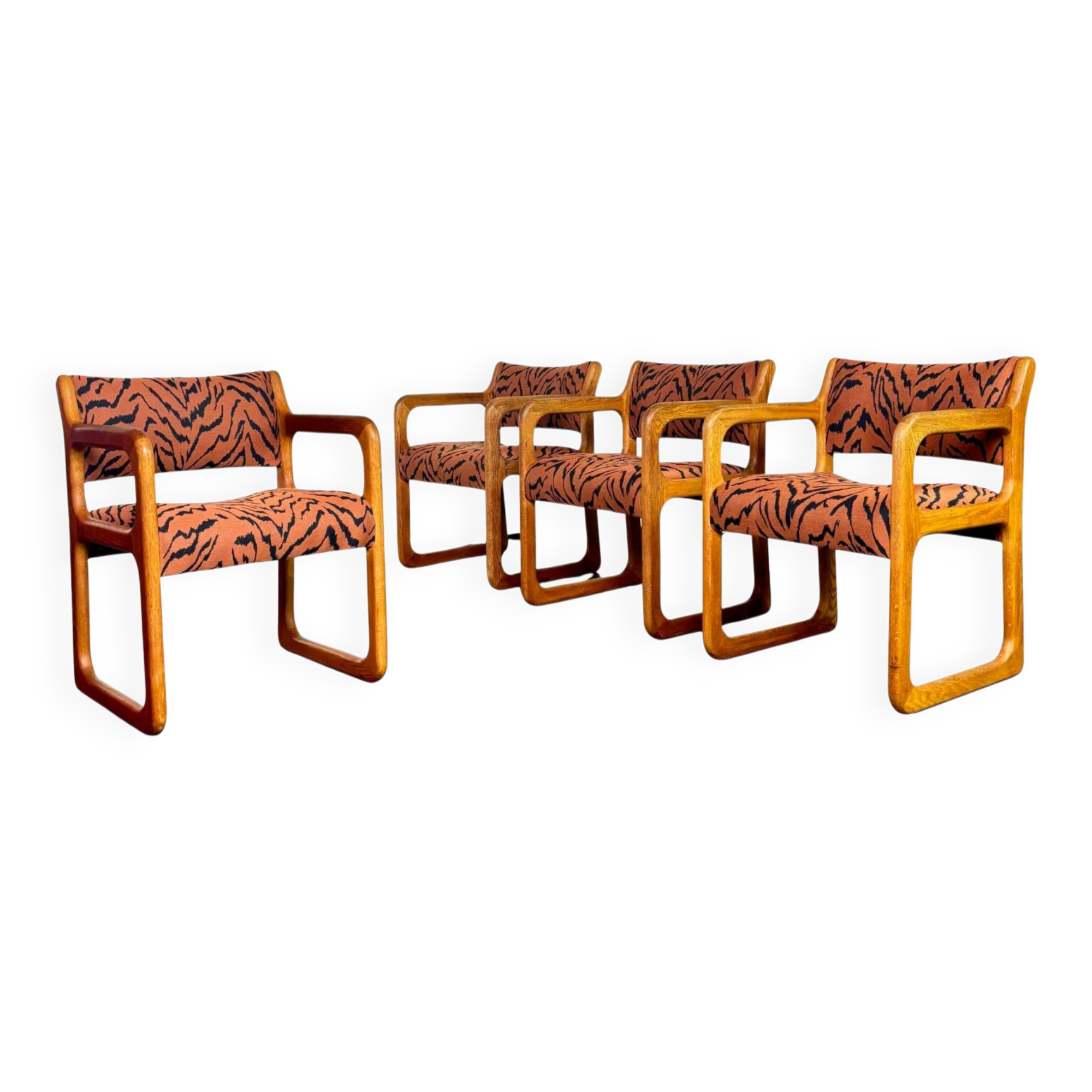 Set of 4 Scandinavian teak sled chairs