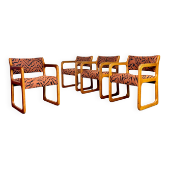 Set of 4 Scandinavian teak sled chairs