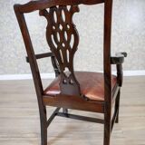 Late-19th Century English Walnut Chairs with Leather Upholstery, 1920s, Set of 4