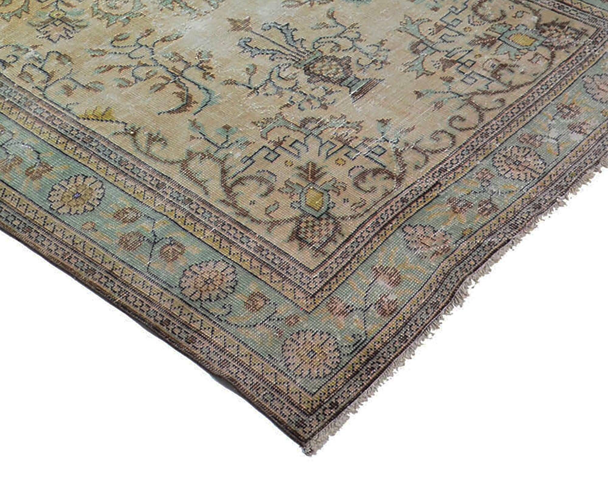 Vintage Turkish Carpet Medallion Beige Green 314 x 188 cm