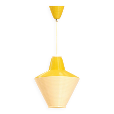 Lampe à suspension en cellulose Rotaflex jaune par ARP, France années 1970