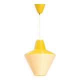 Yellow Rotaflex cellulose pending lamp by A.R.P, France 1970s