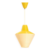 Yellow Rotaflex cellulose pending lamp by A.R.P, France 1970s