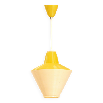 Lampe à suspension en cellulose Rotaflex jaune par ARP, France années 1970