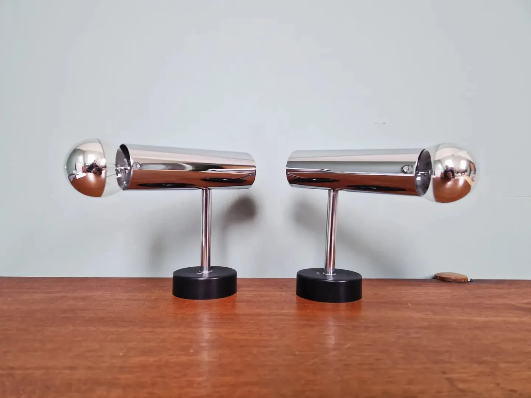 Pair of chrome metal wall lights, Staff Leuchten, Germany, 1970.