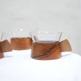 Series of 6 vintage Scandinavian cups in Schott & Gen Mainz teak and glass