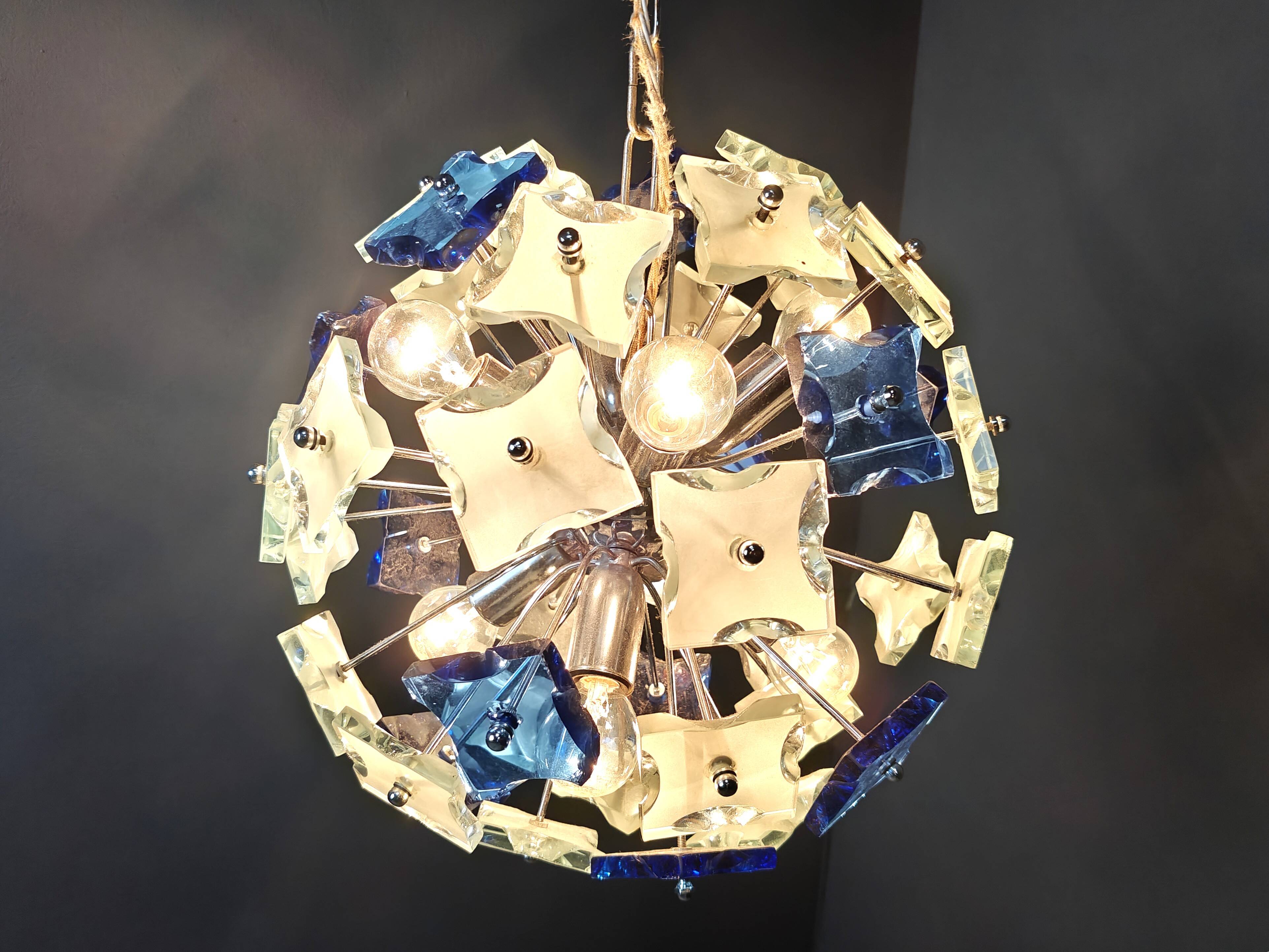 Vintage hammered glass sputnik chandelier, 1970s