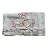 Drap en lin ancien brodé main monogramme HG