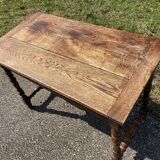 Rustic desk with two drawers with brace and turned legs