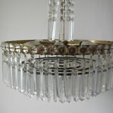 Ancien lustre luminaire 6 feux pampilles en verre de cristal 69 cm années 1970