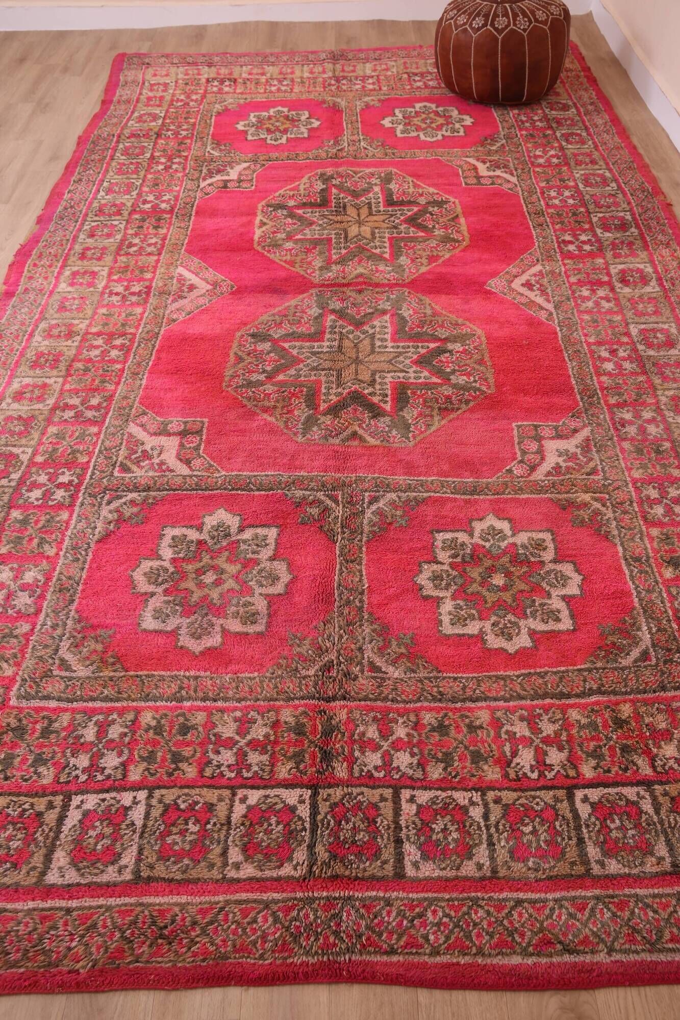 Pink Vintage Moroccan Rug 208 x 384 cm, Berber Wool Rug Handmade, Boho Rug
