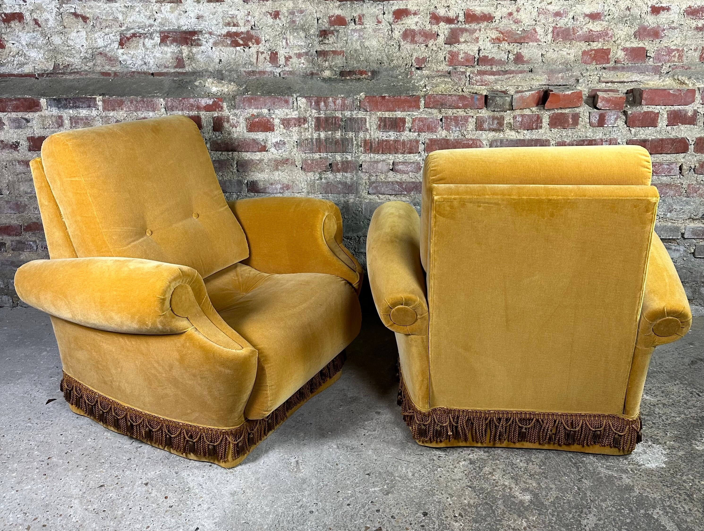 Fauteuils vintage 1950 en velours jaune