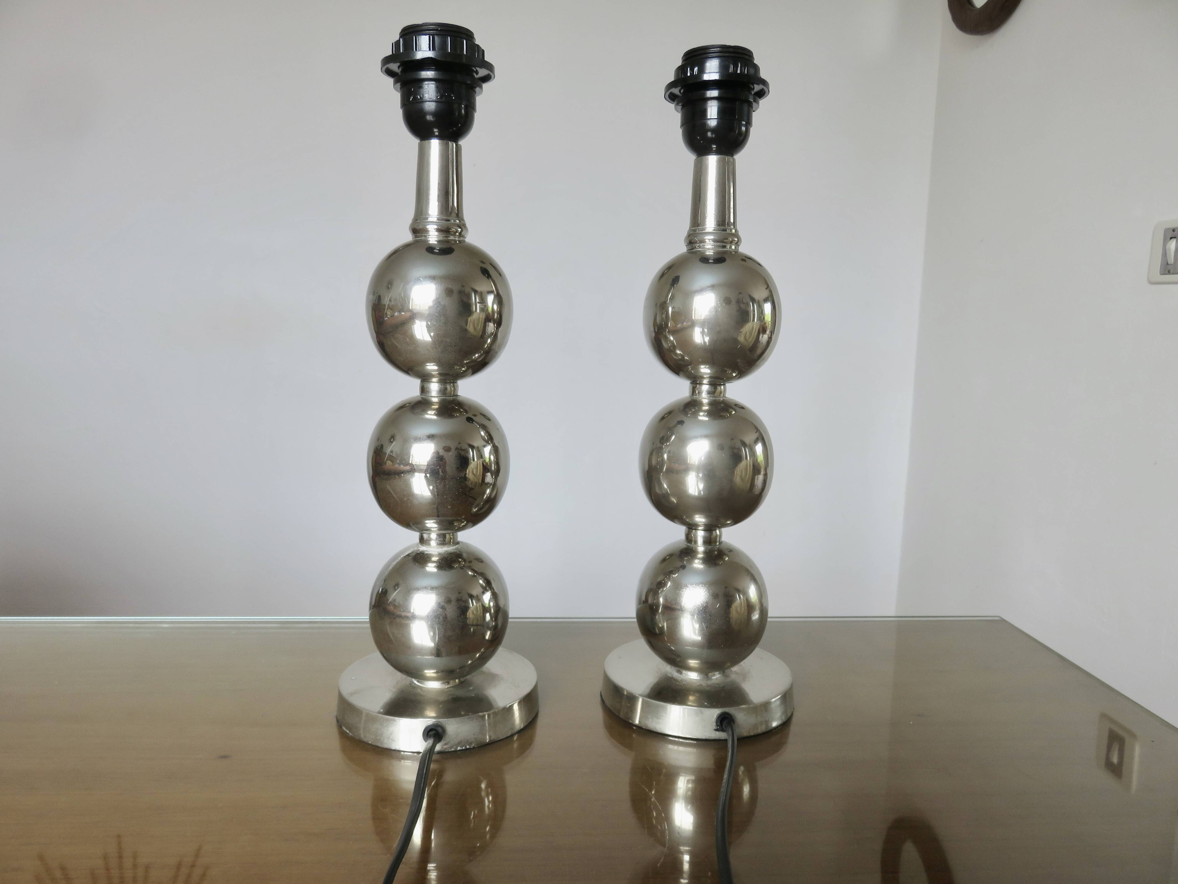 Paire de lampes en métal chromé années 70