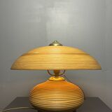 Pencil Reed Rattan Bamboo and Brass Mushroom Table Lamp, Italy, 1970s