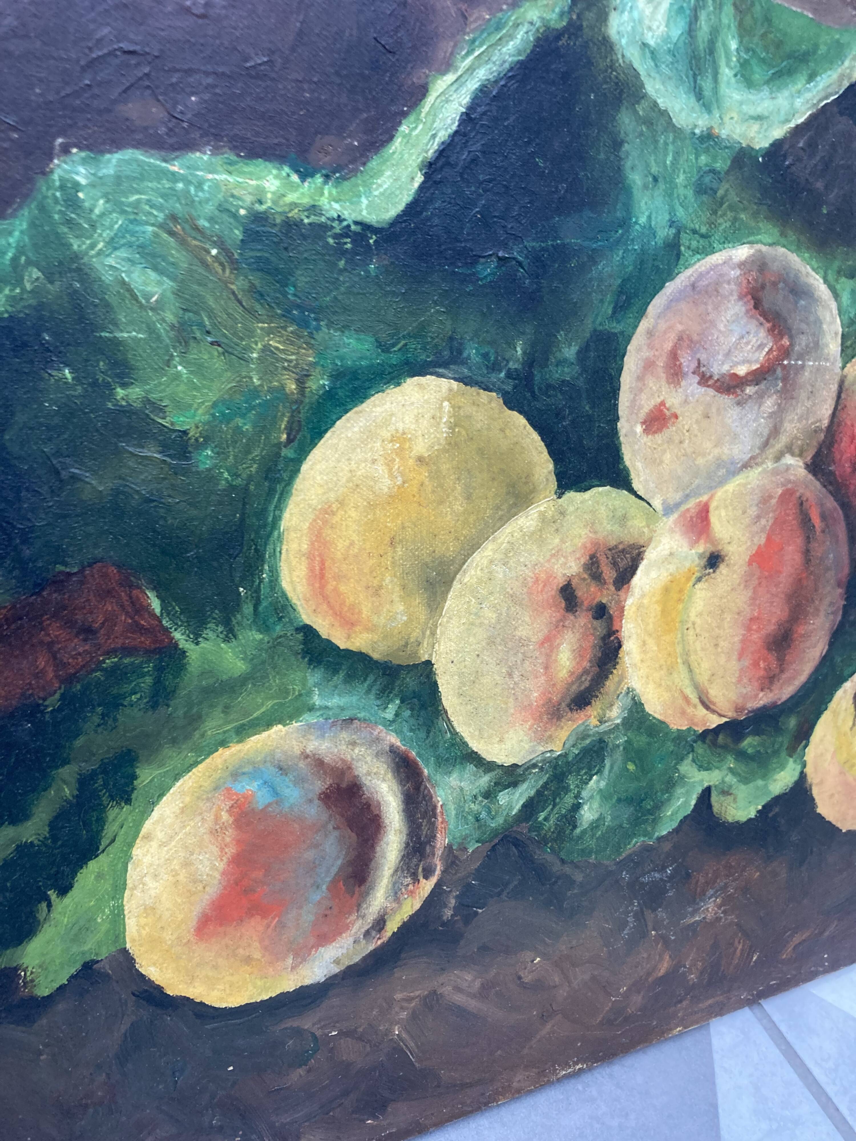 Nature morte "Pêches" huile sur toile ancienne