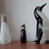 3 animal figurines of penguins in formia murano glass