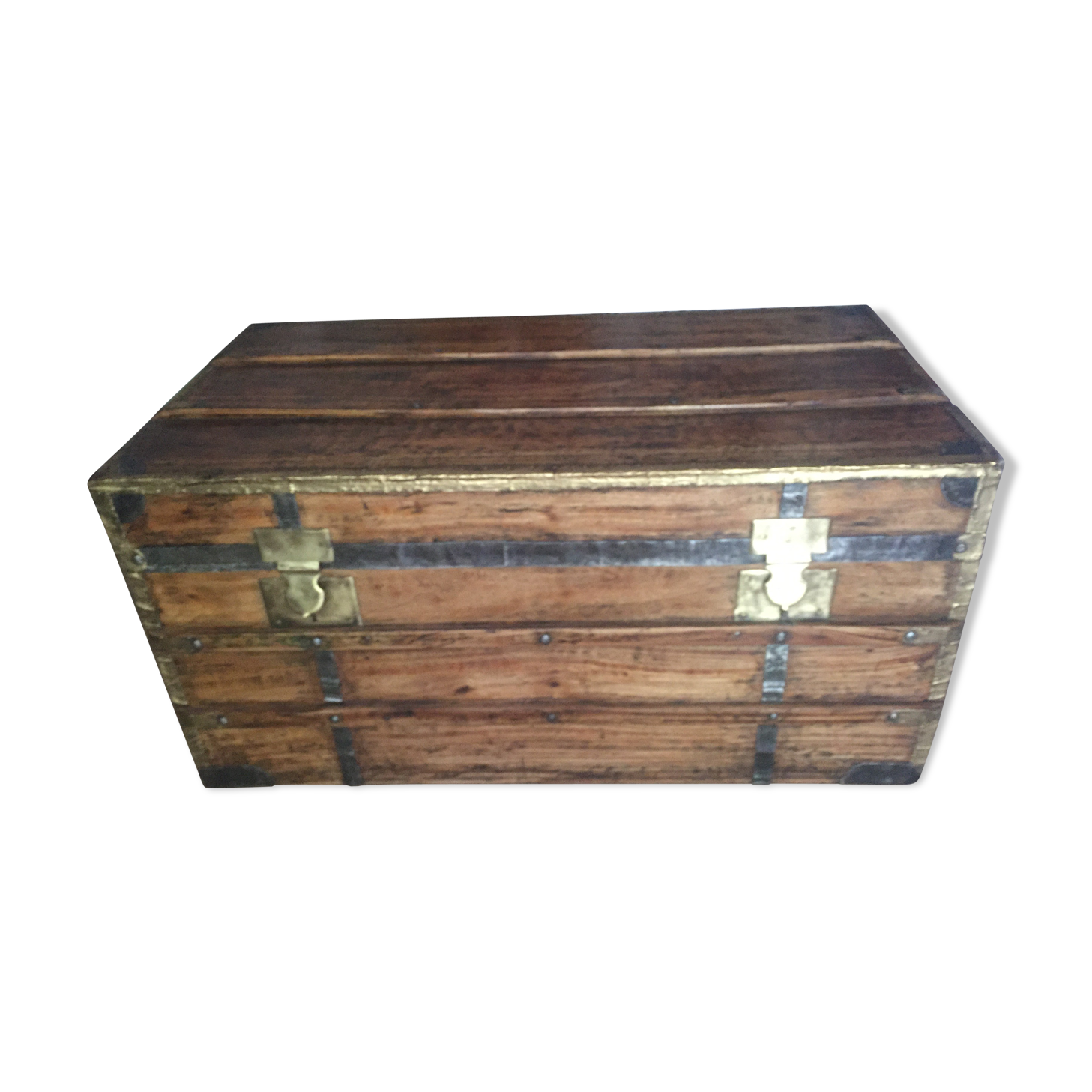 Old trunk in camphier and brass