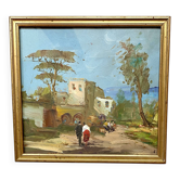 1950 oil under glass, gilded wooden frame