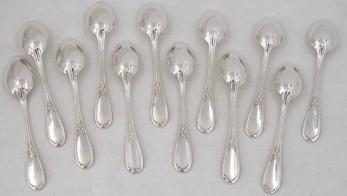 12 mocha spoons, coffee, silver-plated metal Ercuis Lauriers