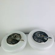 Pair of half-sphere wall lights in white opaline, Italy 1960