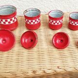 Spice pots enamelled sheet decoration Lustucru red