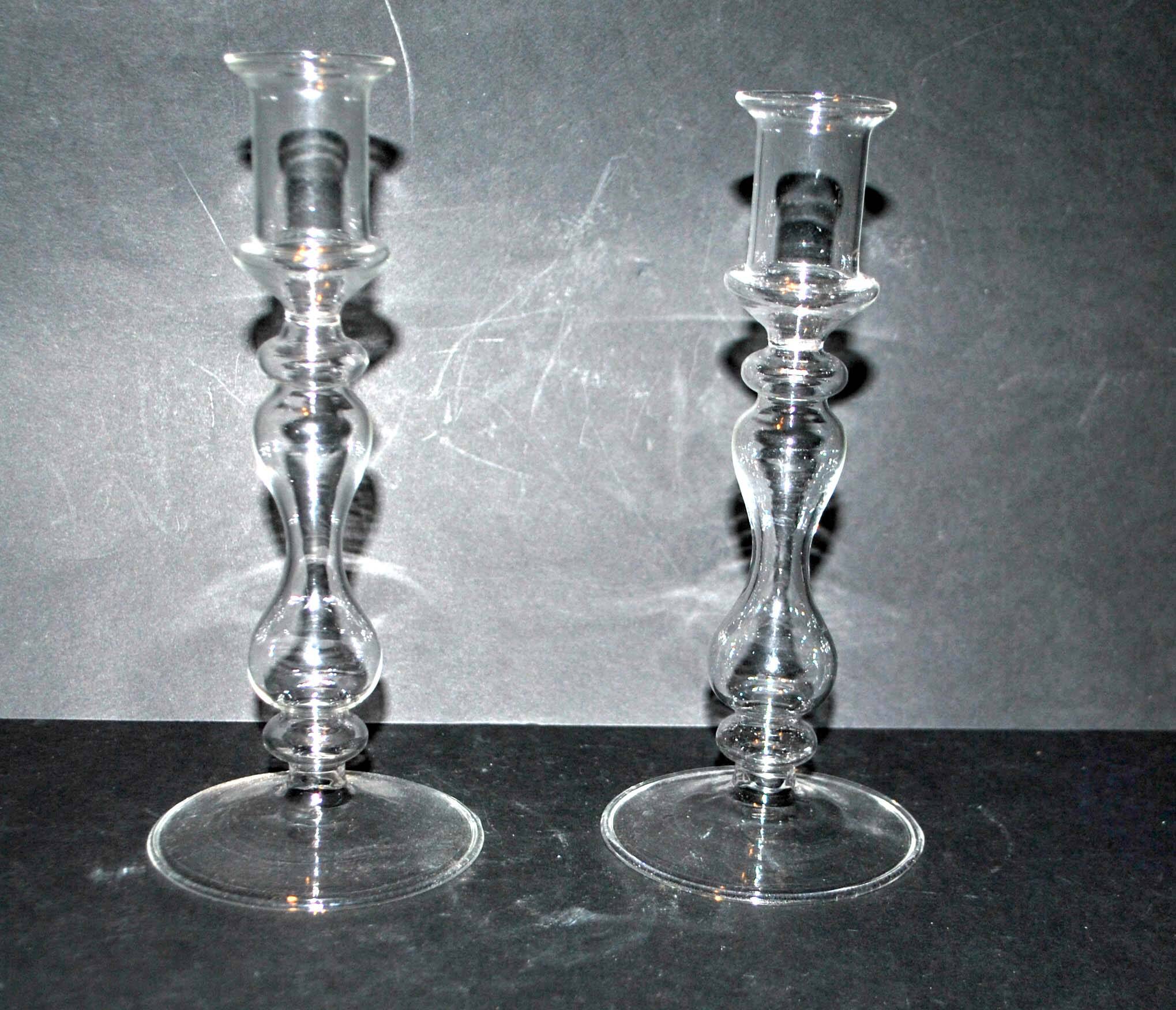 Set of 2 vintage blown glass candle holders