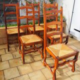 6 mulched chairs, sheep's bone, solid wood