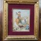 Antique 19th century wood panel, signed oil painting, popular scene