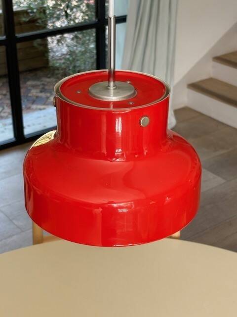 Red bumling pendant light - 70s suede