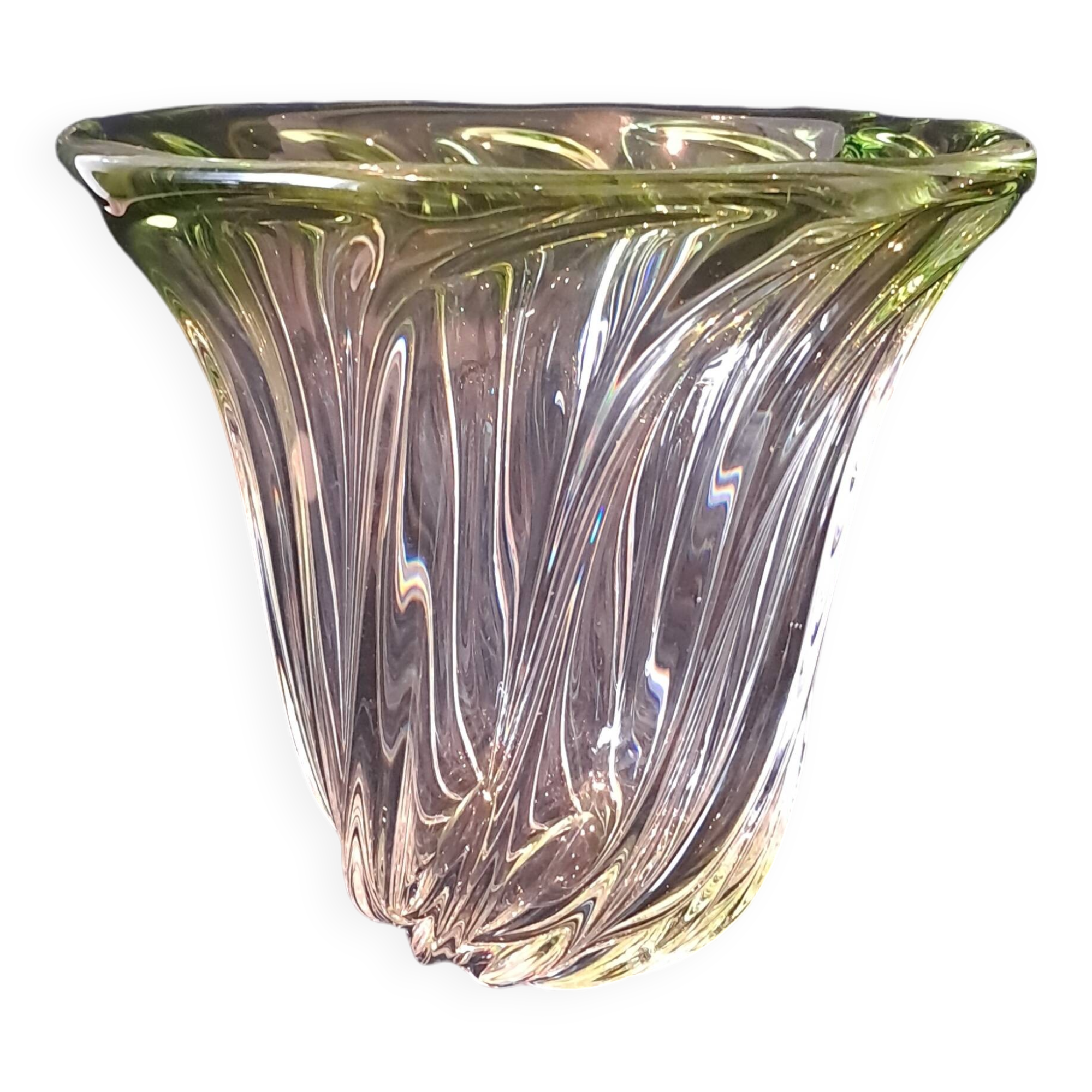 Val Saint Lambert Crystal 'Torsade' Vase in Gradient Apple Green