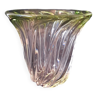 Vase ‘Torsade’ en Cristal de Val Saint Lambert en Vert Pomme Dégradé