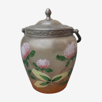 Painted enamelled glass cookie jar, vintage