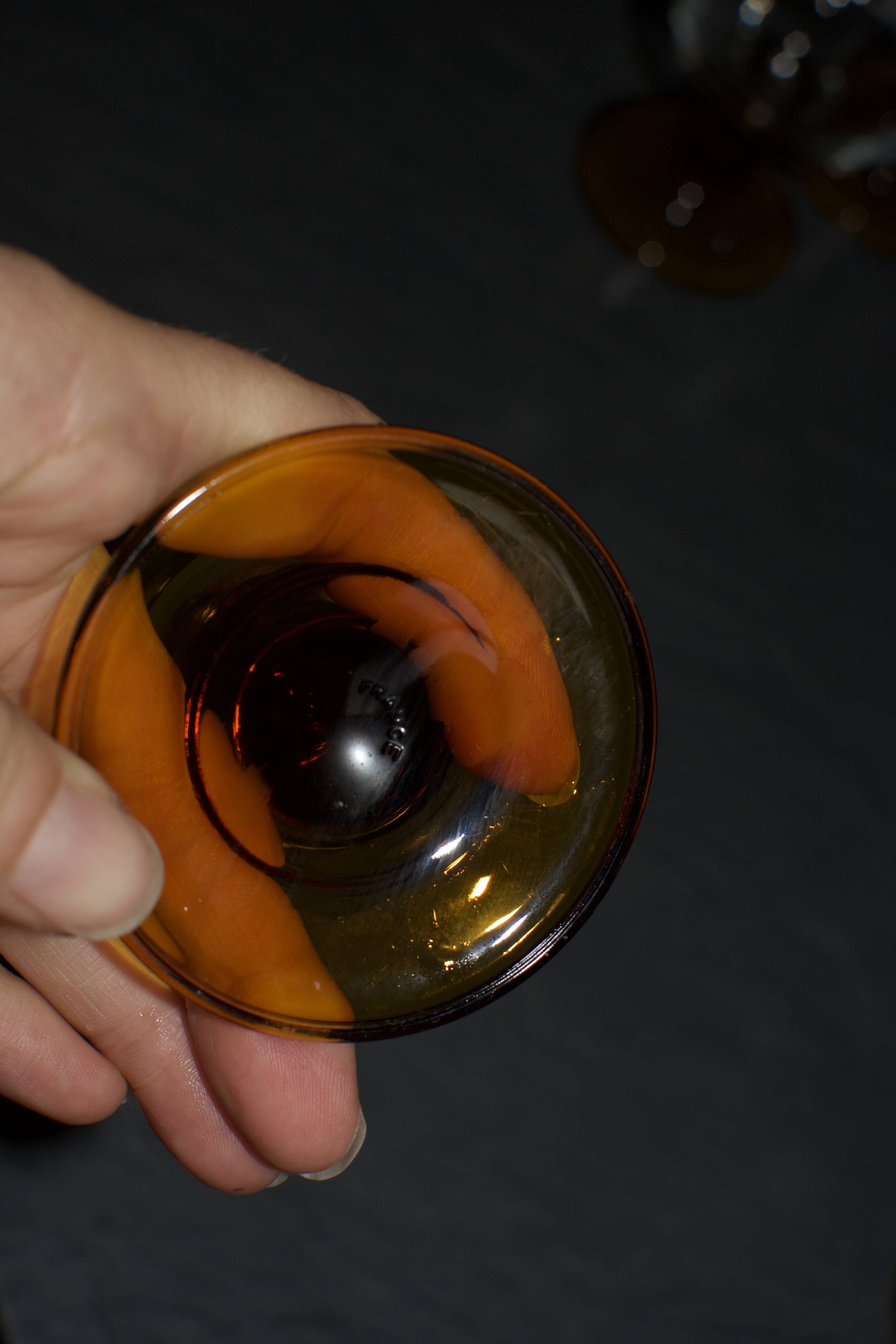 Vintage 70s glasses with amber block feet