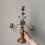 Antique candle holder old brass sunflower baroque countryside three branches