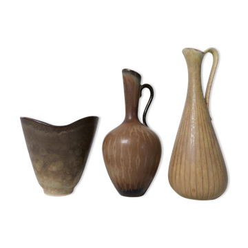 Collection of 3 ceramic vases by Gunnar Nylund Rörstrand Sweden, 1950s.