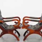 Set of 2 Green Cowhide Leather English Chesterfield Armchairs