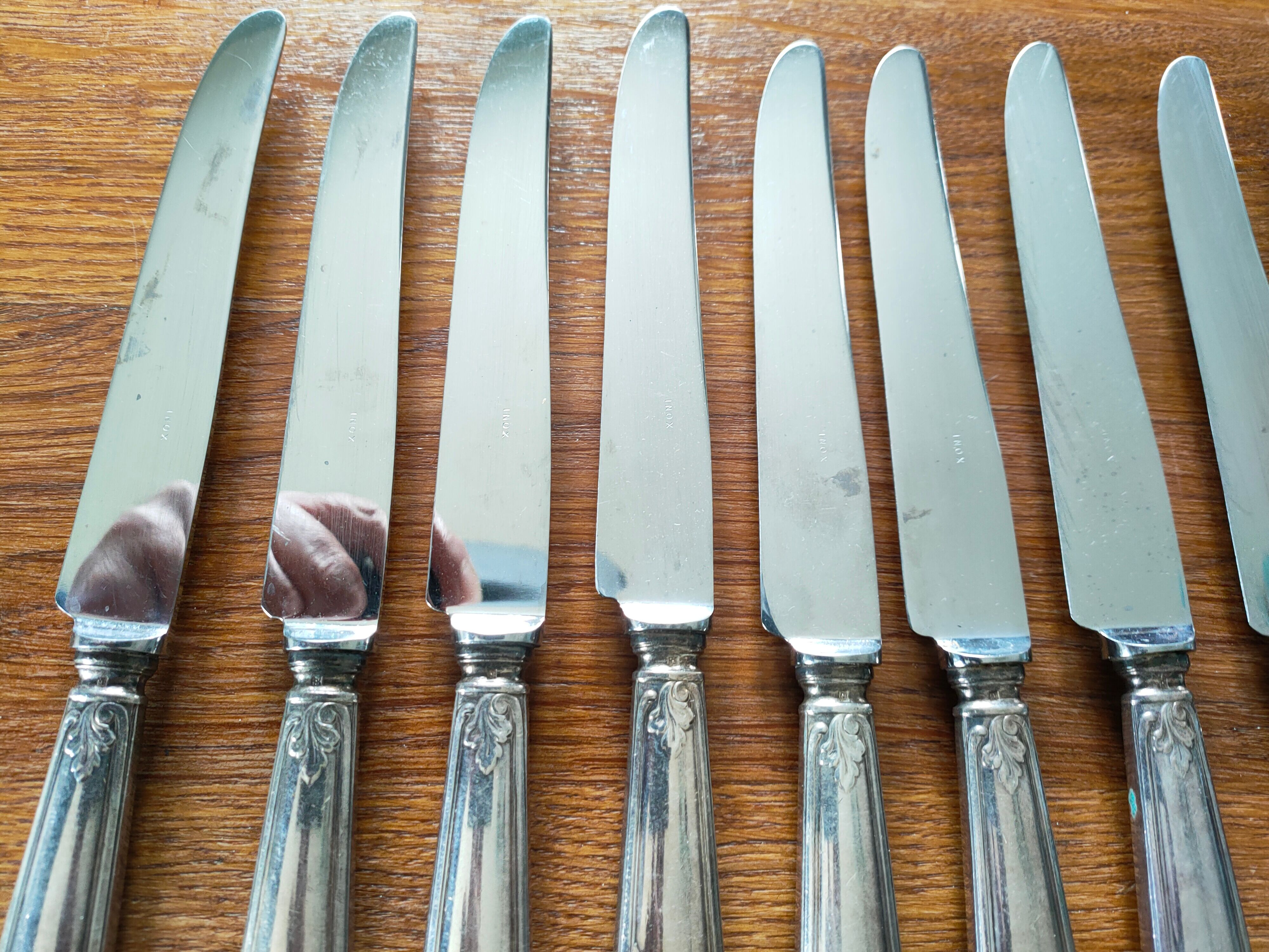 12 antique silver metal knives