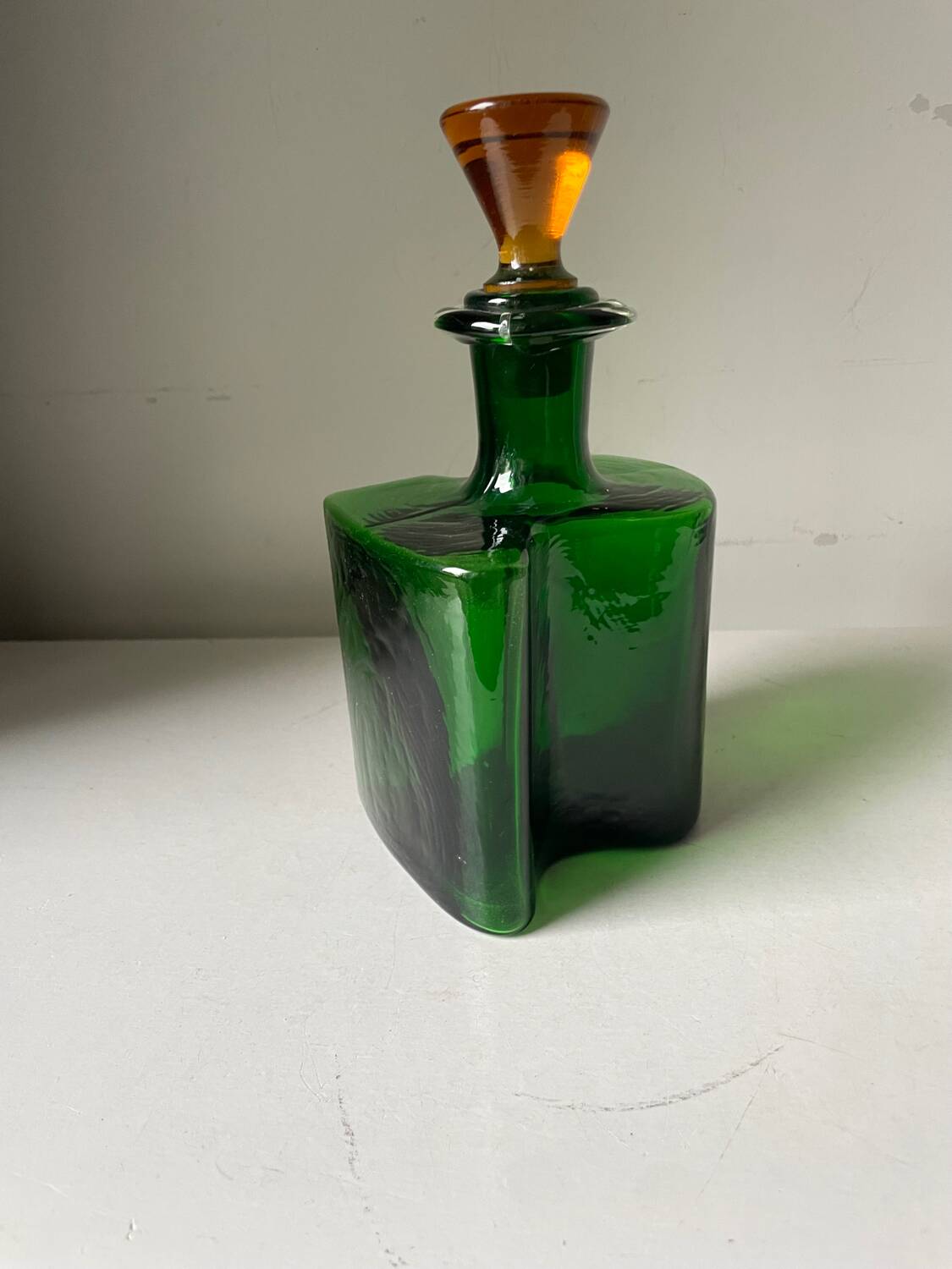 Holmegaard Dark Green Vintage with orange cap Decanter Danish