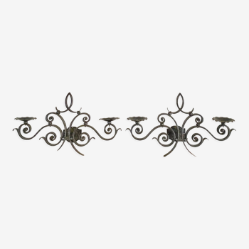 Pair of wrought iron wall candle holders