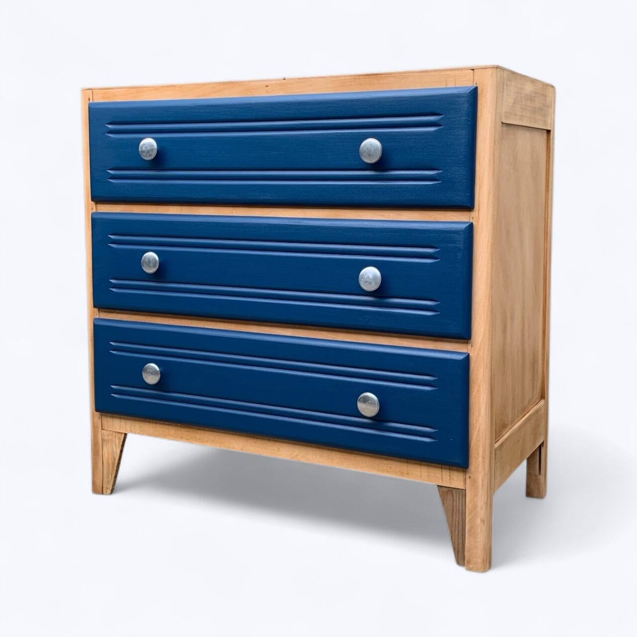 Art Deco chest of drawers in raw wood and blue, 1940