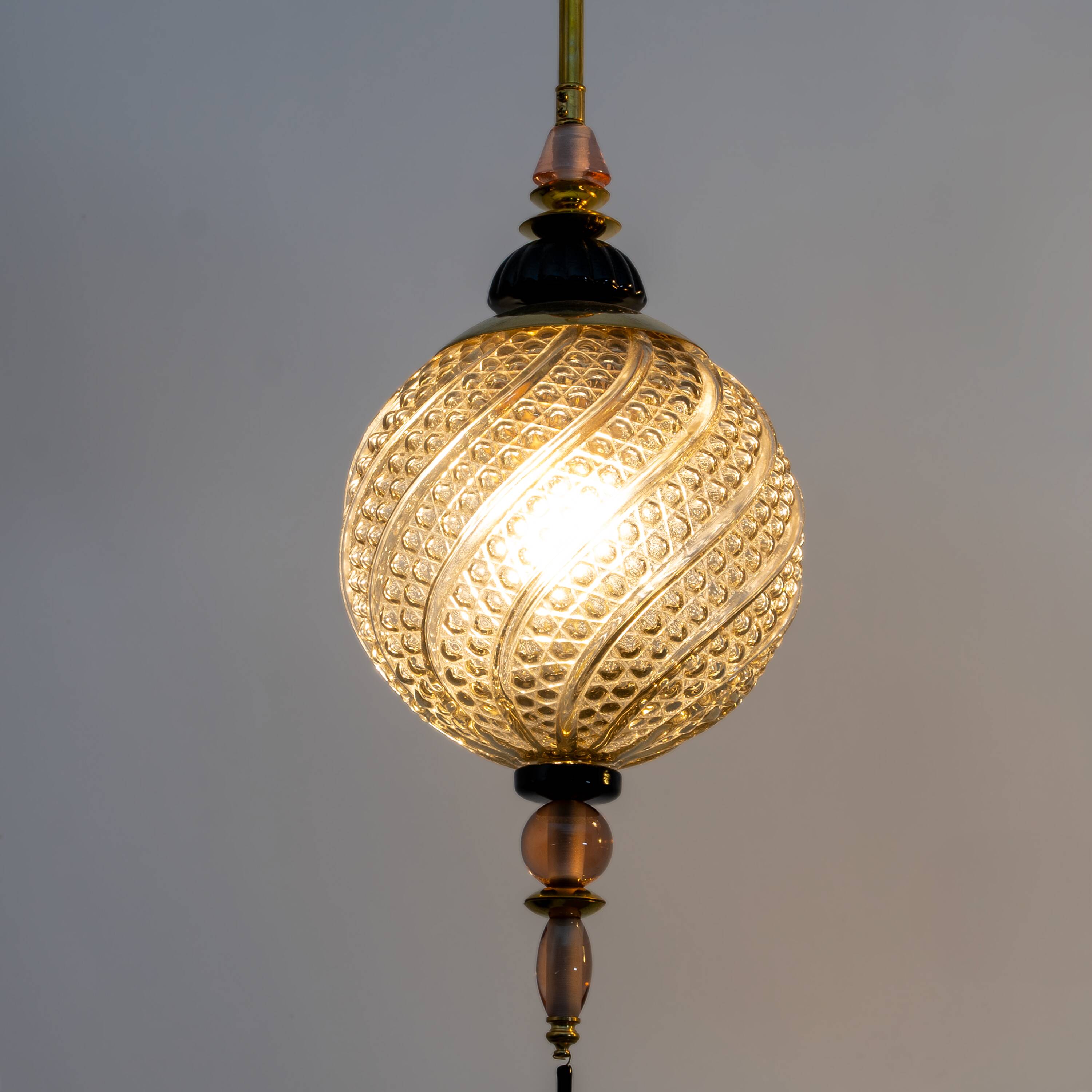 Blown Murano Glass and Brass Pendant Lamp