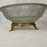 Fruit cup centerpiece in frosted glass and art nouveau art deco bronze signed Muller frères