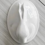 Large white porcelain rabbit terrine dish.