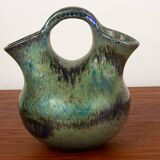 Art Deco double-necked vase in iridescent green flamed stoneware by Alphonse Cytère.