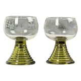 Set of 4 Vintage Roemer Etched Glasses Green Base Germany